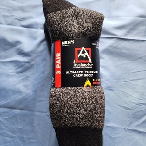 AVALANCHE MEN'S 3 PAIR ULTIMATE THERMAL CREW COCKS GRAY/BLACK SIZE 6-12 NWT